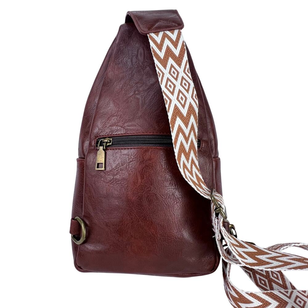 NEW Vegan Leather Sling Bag Adj Crossbody Backpack Multipurpose Casual Shoulder